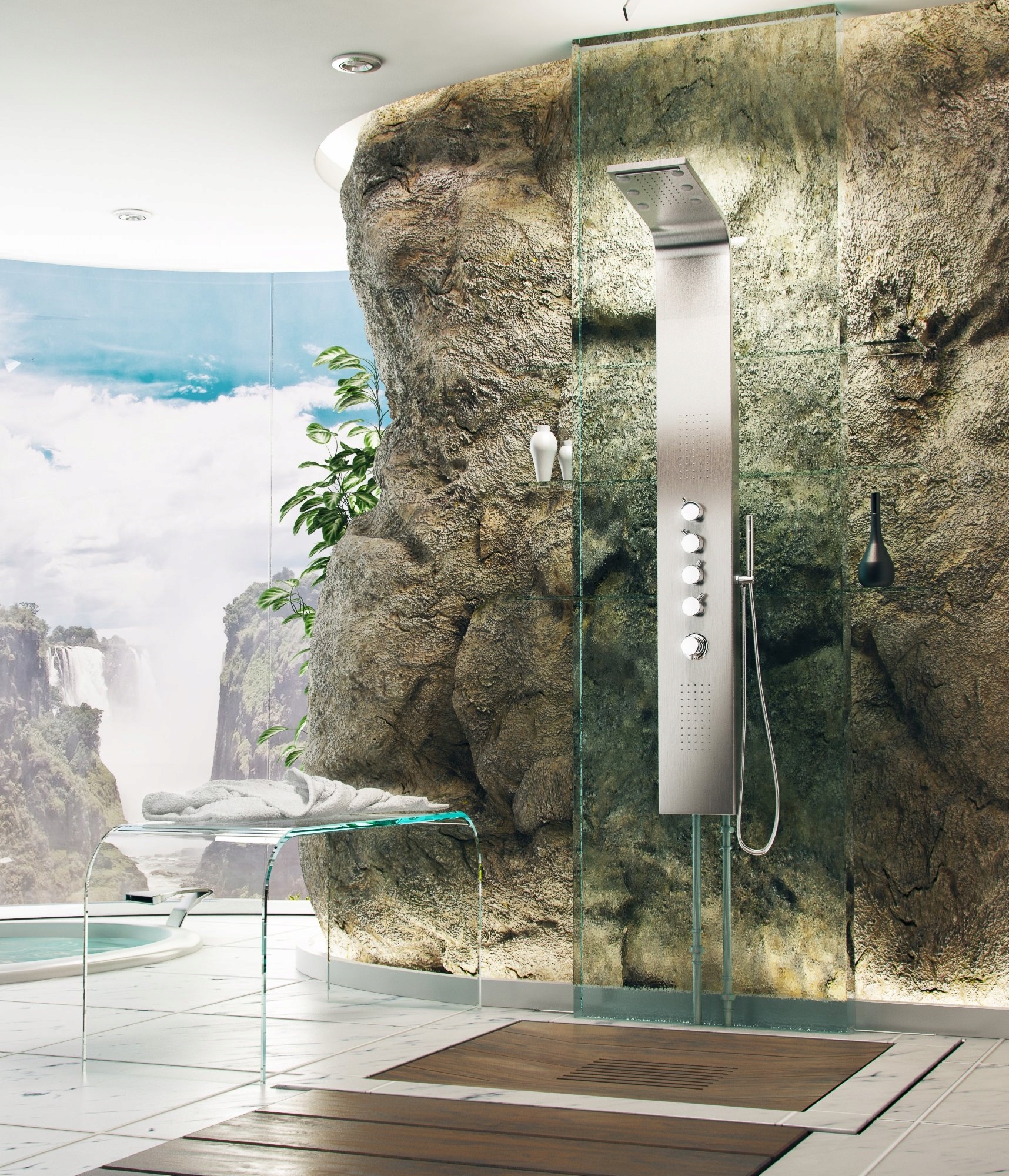 Douchepaneel RVS - met Regendouche - massage - hydrojets - waterval - LED