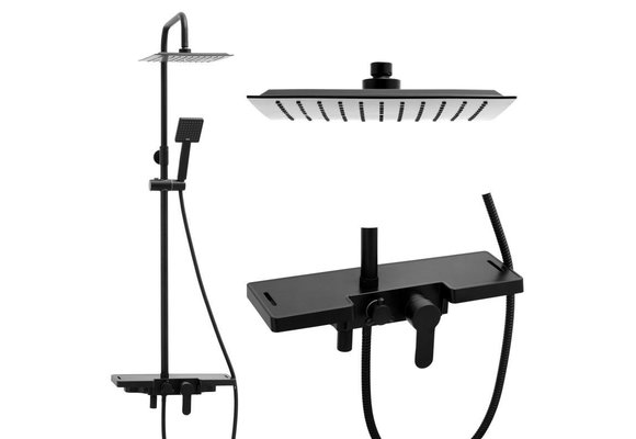 Doucheset - met Regendouche 25 cm - Vierkant - Zwart