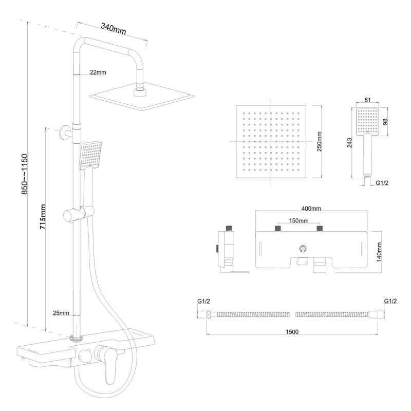 Doucheset - met Regendouche 25 cm - Vierkant - Chroom