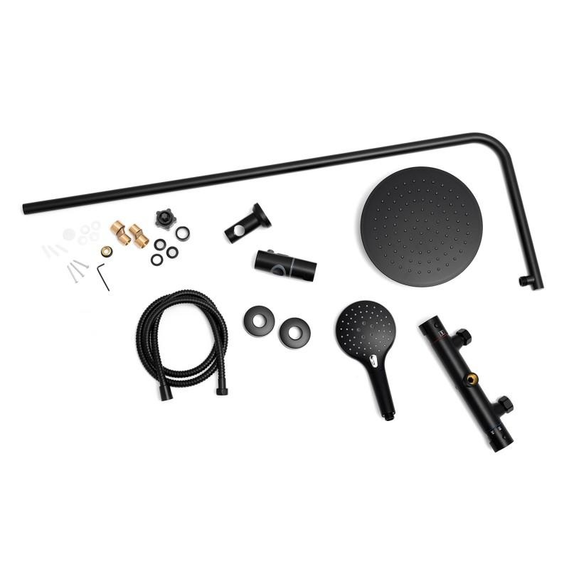 Zwarte doucheset - ø 25 cm - thermostaatkraan & handdouche