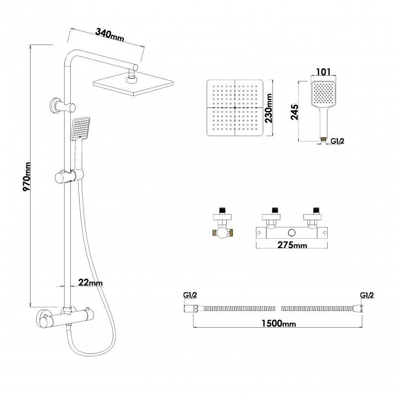 Doucheset - met Douchekraan - en Regendouche 23cm - Zwart