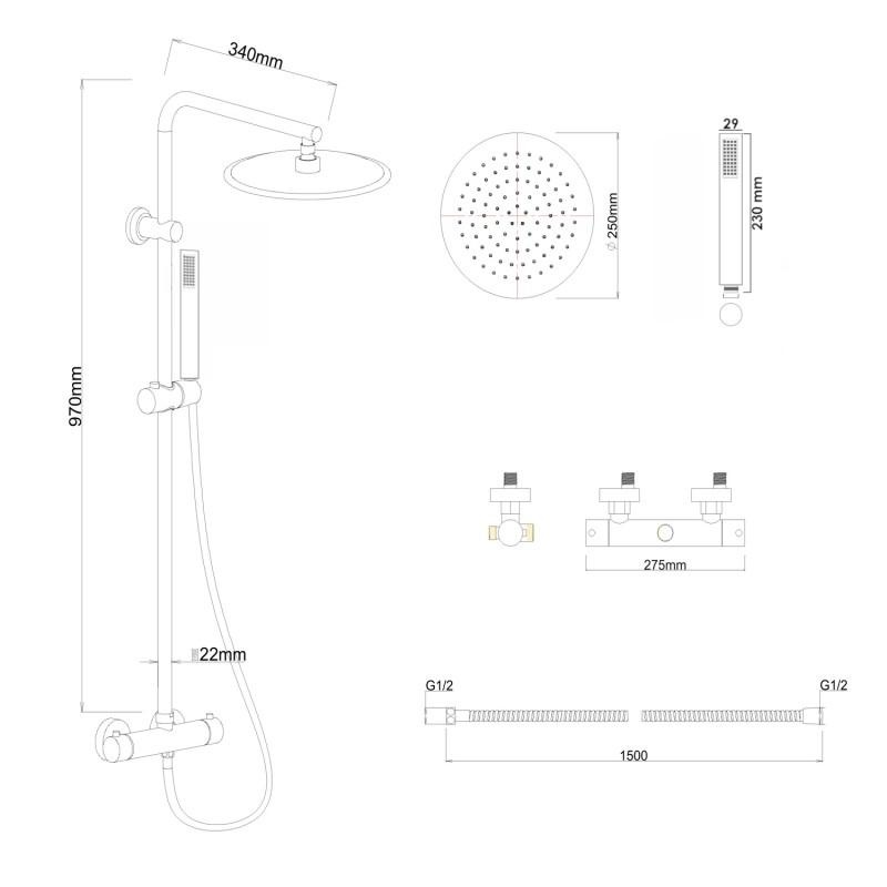 Doucheset - met Regendouche 25cm - en Thermostaatkraan