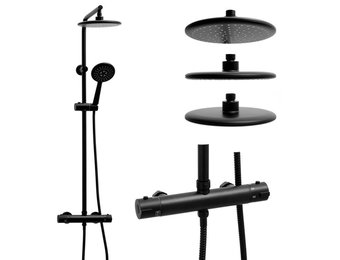 Doucheset - Regendouche 20cm - met Thermostaatkraan - Zwart