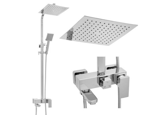 Doucheset - Vierkant - met Badkraan - en Regendouche 25cm - Chroom