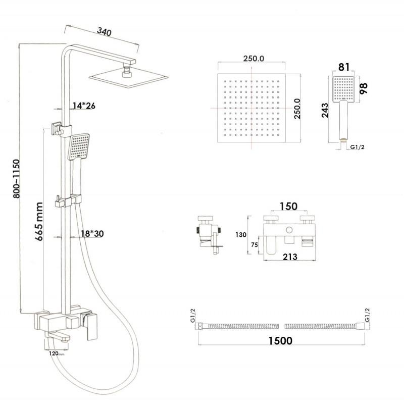 Doucheset - Vierkant - met Badkraan - en Regendouche 25cm - Chroom