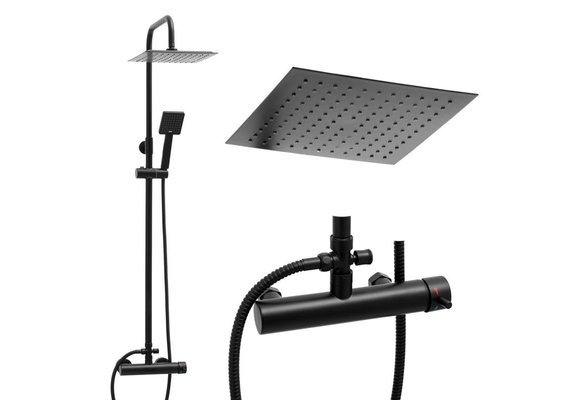 Doucheset - met Regendouche 25 cm - en Handdouche - Zwart