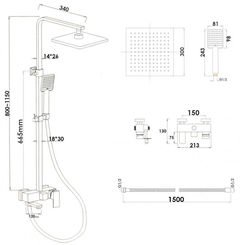 Doucheset - met Badkraan - Handdouche - en Regendouche 30cm