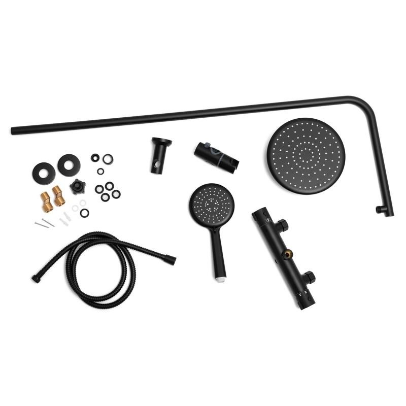 Doucheset - Regendouche 20cm - met Thermostaatkraan - Zwart