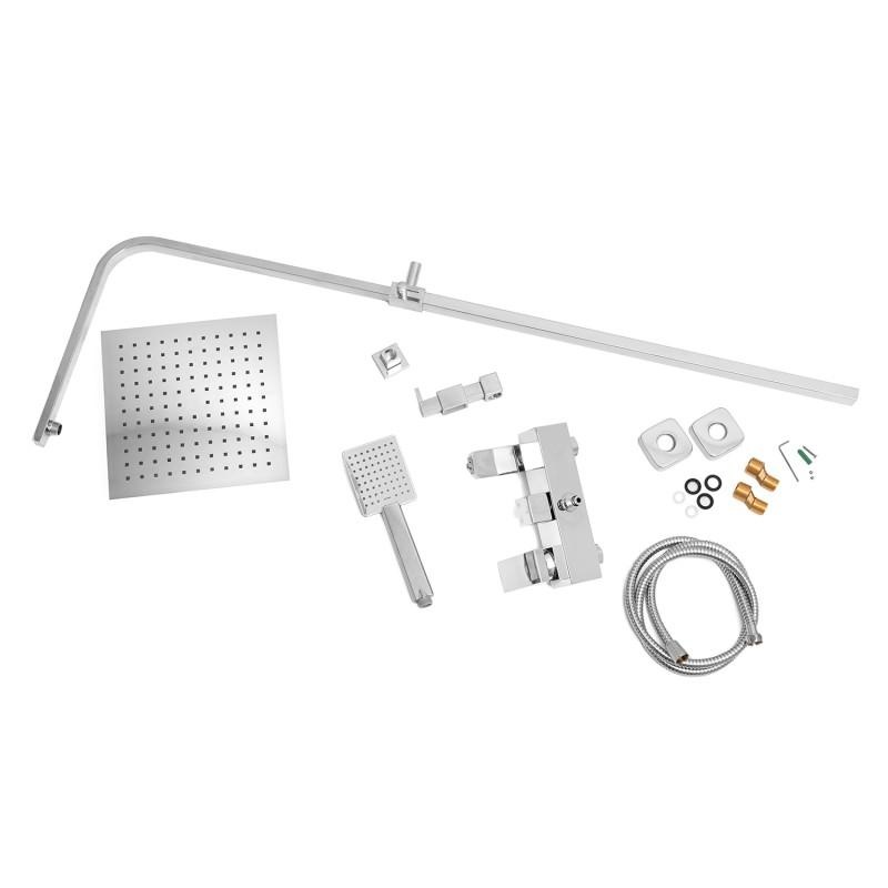 Doucheset - Vierkant - met Badkraan - en Regendouche 25cm - Chroom