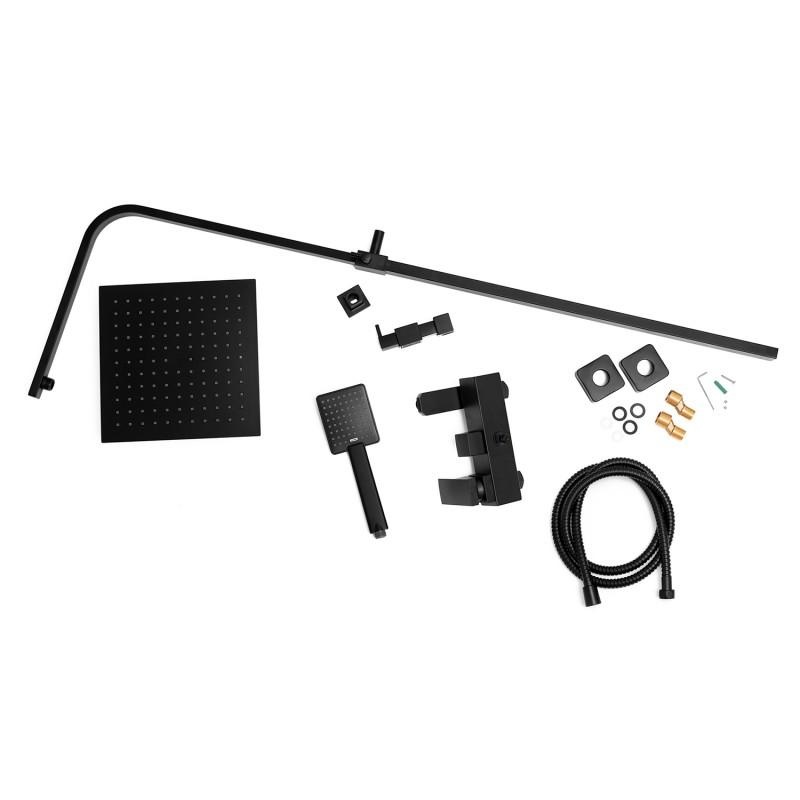 Doucheset - zwart - regendouche 25 cm - badkraan & handdouche