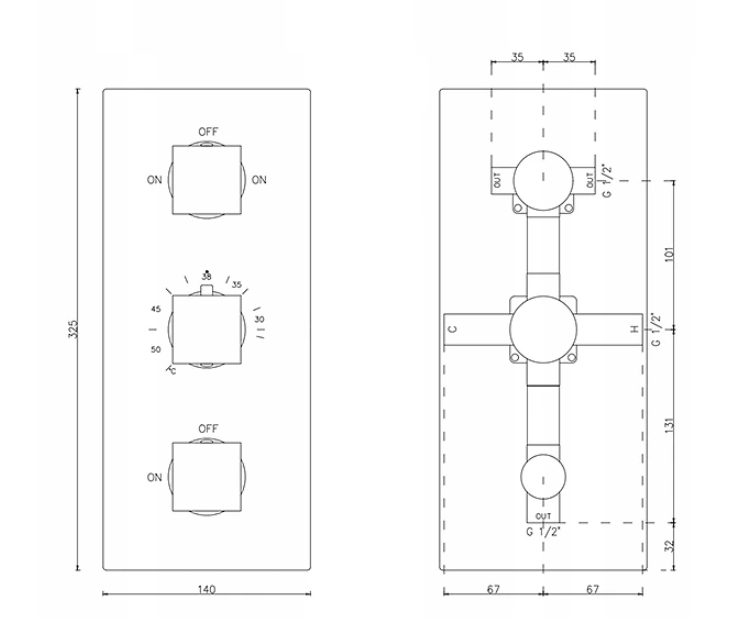 Douchepaneel inbouwset - met Regendouche - massage - hydrojets