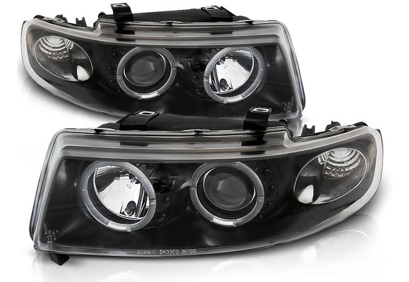 Koplampen geschikt voor SEAT LEON / TOLEDO 04 99-08 04 ANGEL EYES ZWART dual halo rims