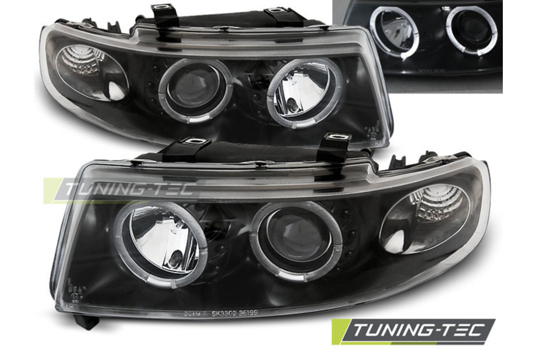 Koplampen geschikt voor SEAT LEON / TOLEDO 04 99-08 04 ANGEL EYES ZWART dual halo rims