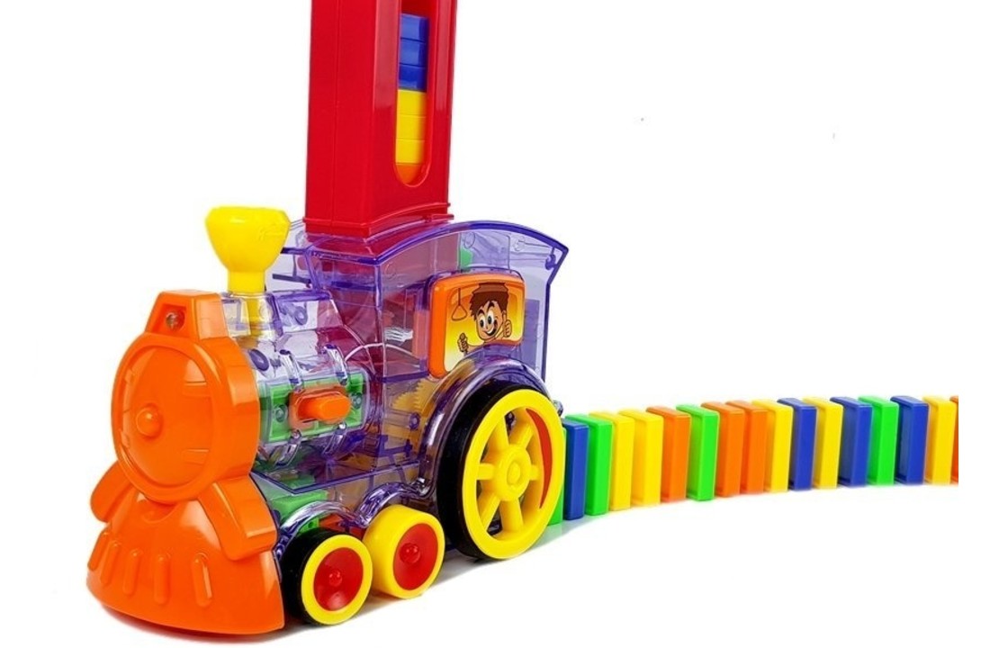 Domino Trein - 16 cm - met 80 domino stenen
