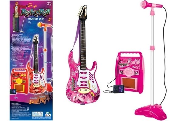 Kindergitaar - met versterker en microfoon - roze