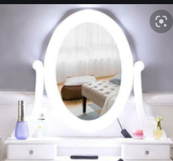 Houten kaptafel wit - LED-verlichte spiegel- met bijpassende kruk - 75x40x145 cm