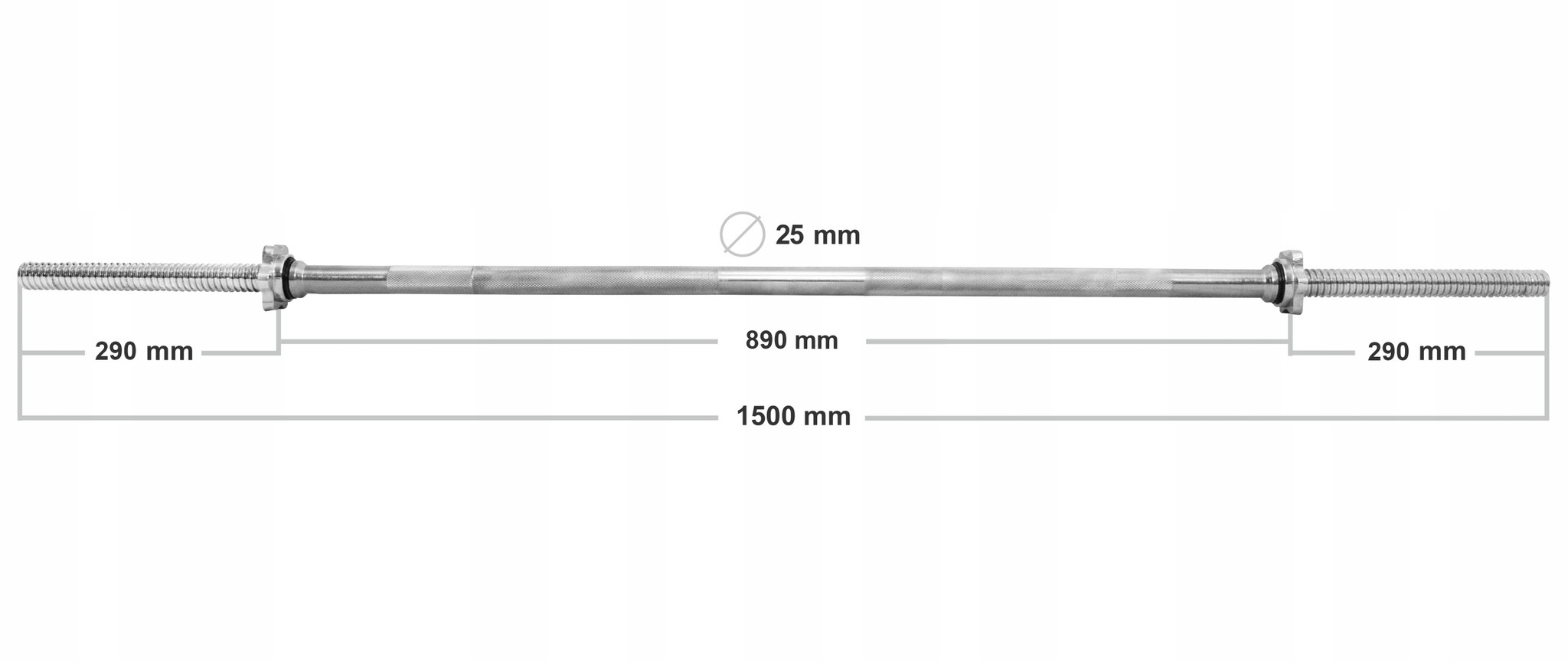 Halterstang voor gewichten - recht - 150 cm breed - met schroefklemmen - 25 mm diameter