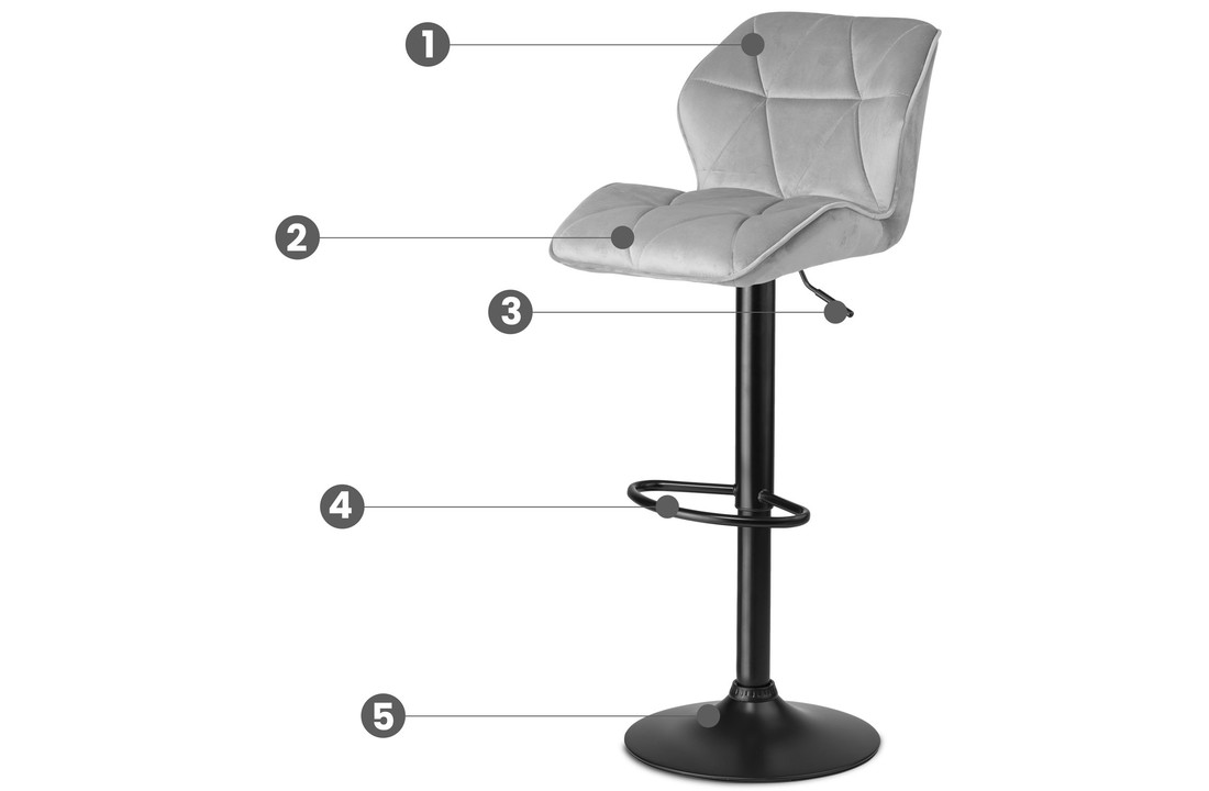 Barkruk met rugleuning grijs - hoogte verstelbaar 62 -82 cm