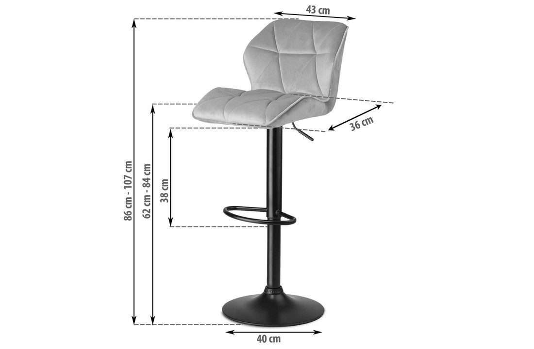 Barkruk met rugleuning grijs - hoogte verstelbaar 62 -82 cm