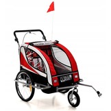 Fietskar kind - Kinderwagen - 2-in-1 - rood-zwart - 2-zits