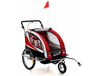 Fietskar kind - Kinderwagen - 2-in-1 - rood-zwart - 2-zits