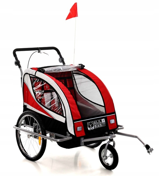 Fietskar kind - Kinderwagen - 2-in-1 - rood-zwart - 2-zits