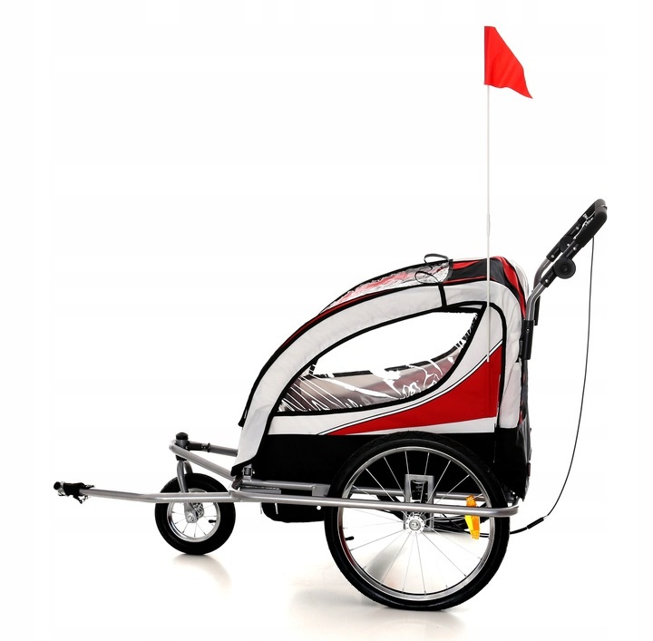 Fietskar kind - Kinderwagen - 2-in-1 - rood-zwart - 2-zits