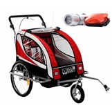 Fietskar kind - Kinderwagen - 2-in-1 - rood-zwart - 2-zits
