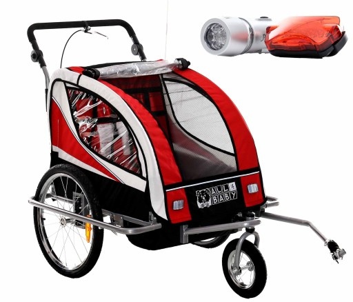 Fietskar kind - Kinderwagen - 2-in-1 - rood-zwart - 2-zits