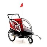Fietskar kind - Kinderwagen - 2-in-1 - rood-zwart - 2-zits