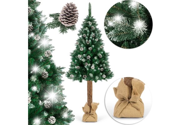 Kunstkerstboom - 180 cm - op houten stam - met dennenappels