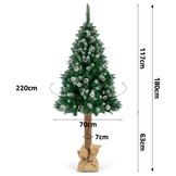 Kunstkerstboom - 180 cm - op houten stam - met dennenappels