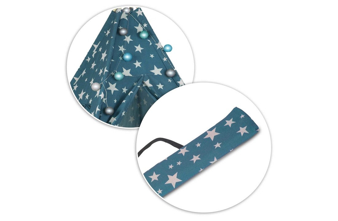 Speeltent Tipi met lampjes - 120x120x165 - Blauw met Sterren