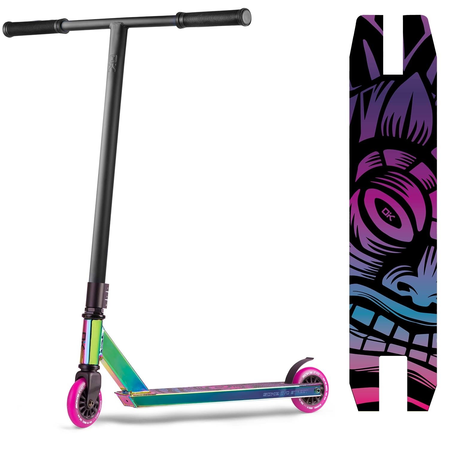 Soke Evo stuntstep - black neochrome - Race step - 360º stuur