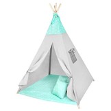 Wigwam tipi teepee tent - speeltent - 4 delig - 100% katoen - Mintgroen / stippen