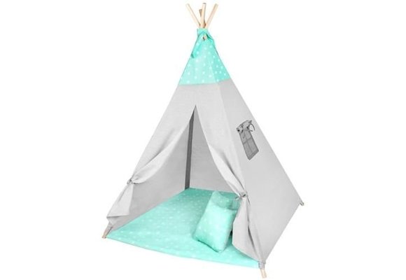 Wigwam tipi teepee tent - speeltent - 4 delig - 100% katoen - Mintgroen / stippen