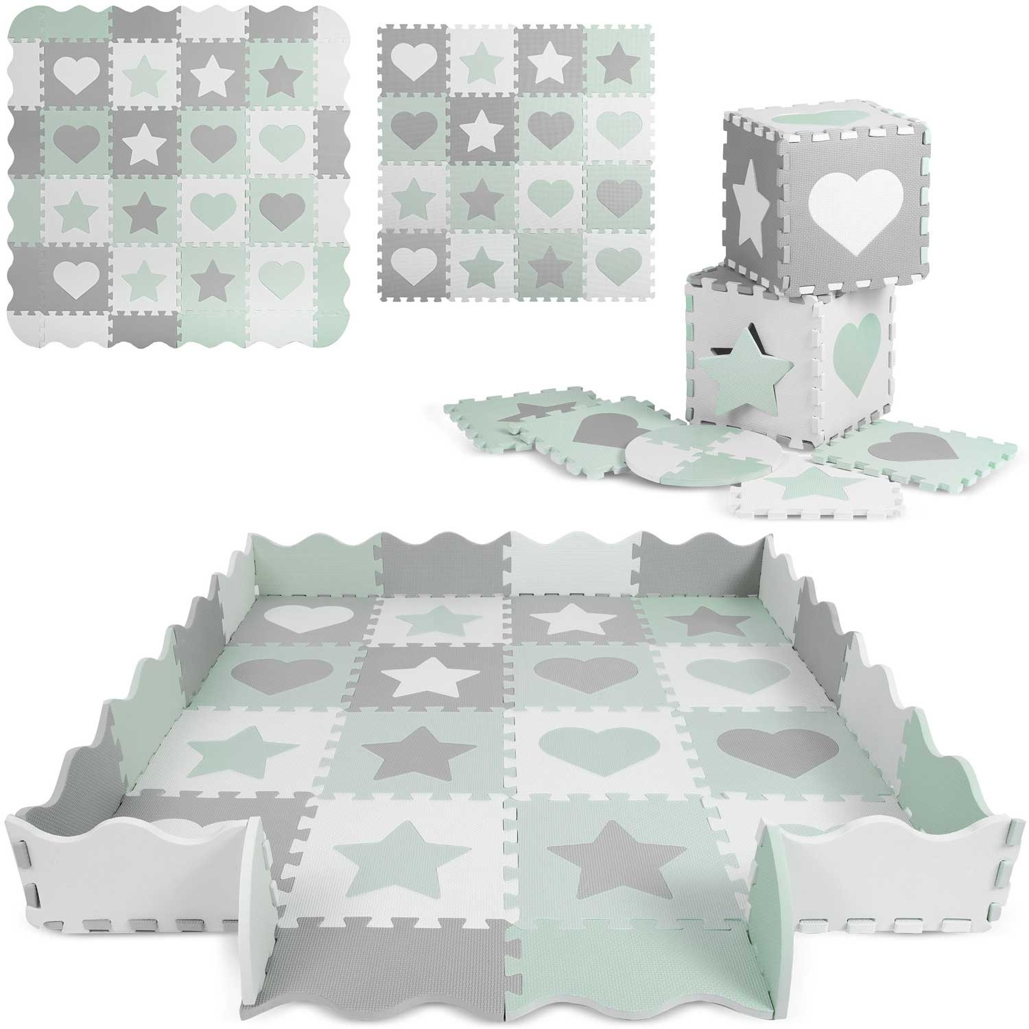 Speelmat baby - Puzzelmat - 150 x 150 cm - grijs-mint