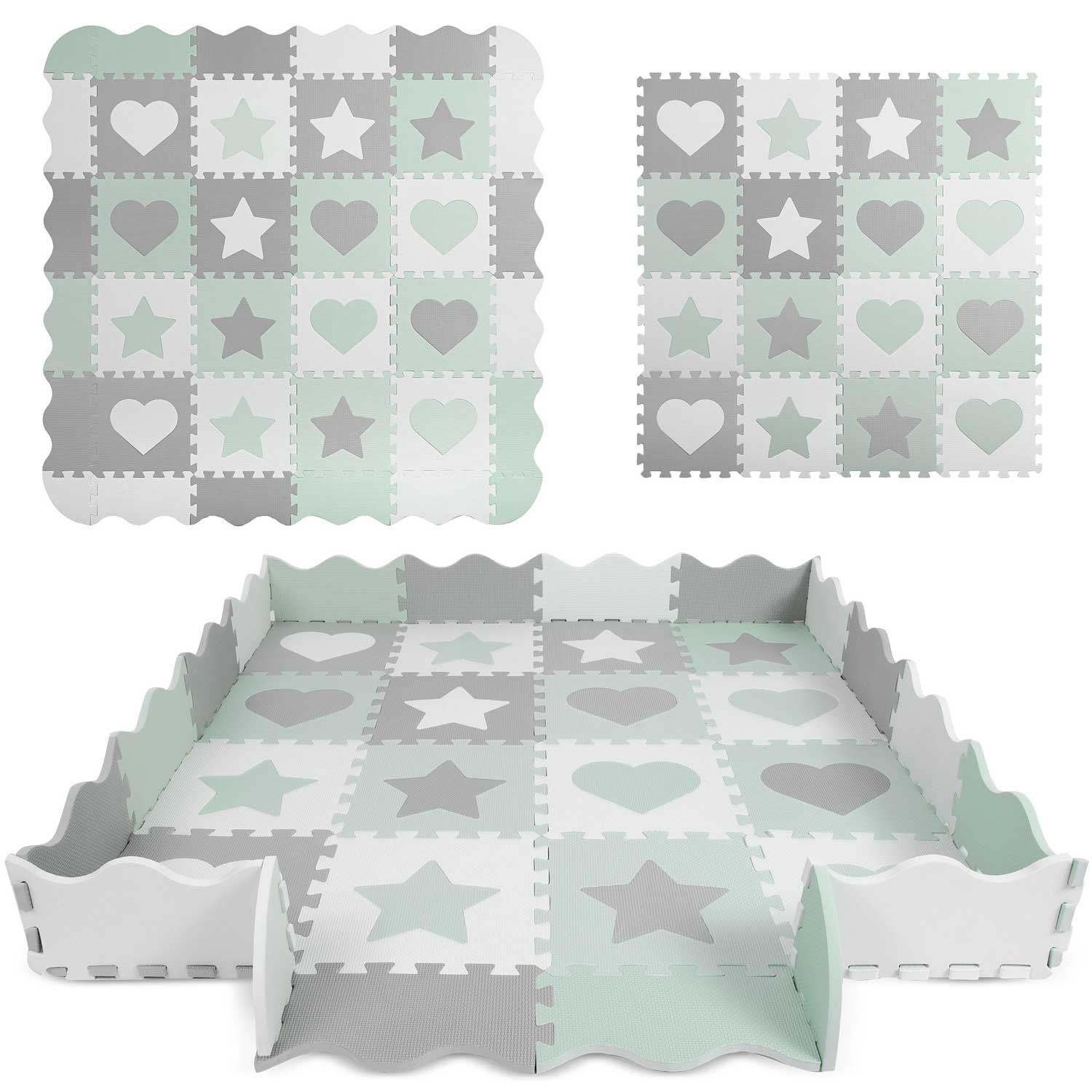 Speelmat baby - Puzzelmat - 150 x 150 cm - grijs-mint
