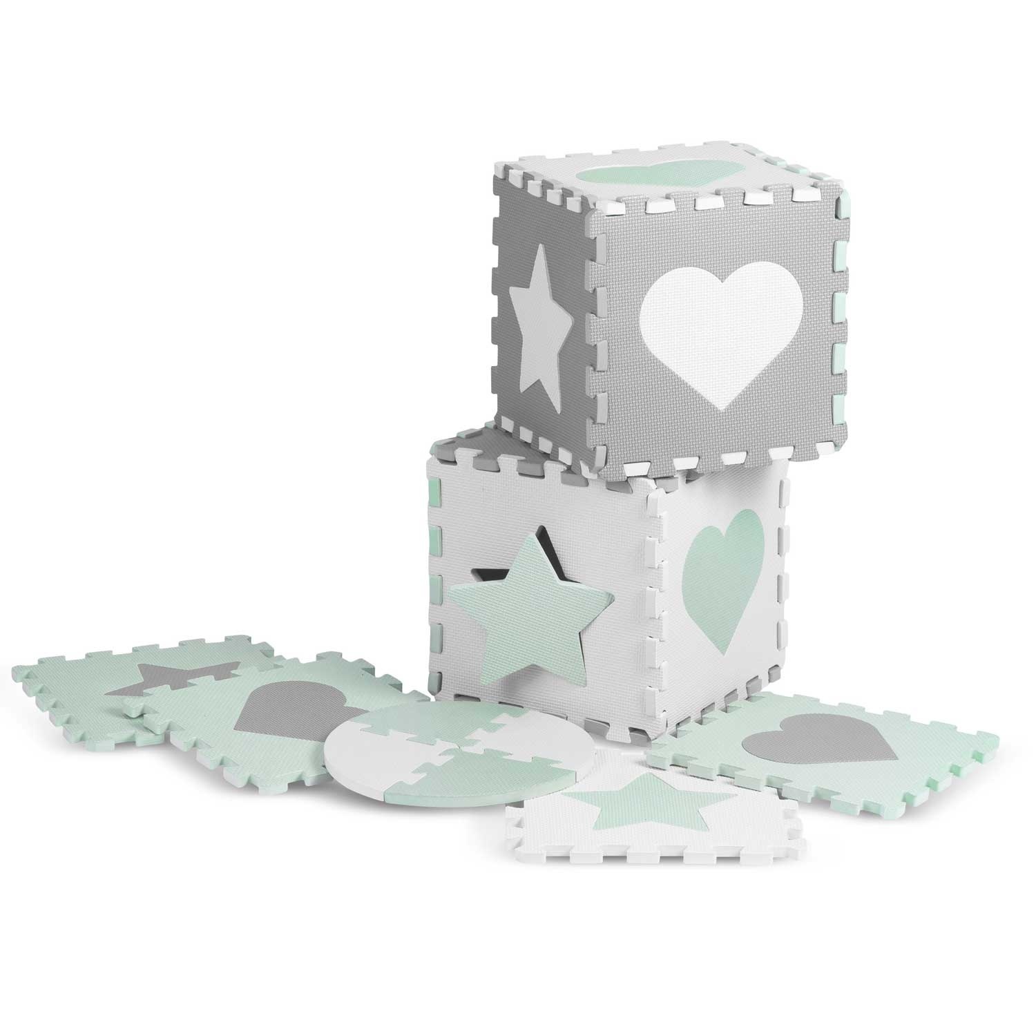 Speelmat baby - Puzzelmat - 150 x 150 cm - grijs-mint