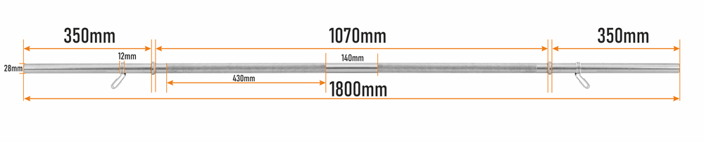 Barbell - Halterstang 28 mm - 180 cm - met 2 veersluitingen