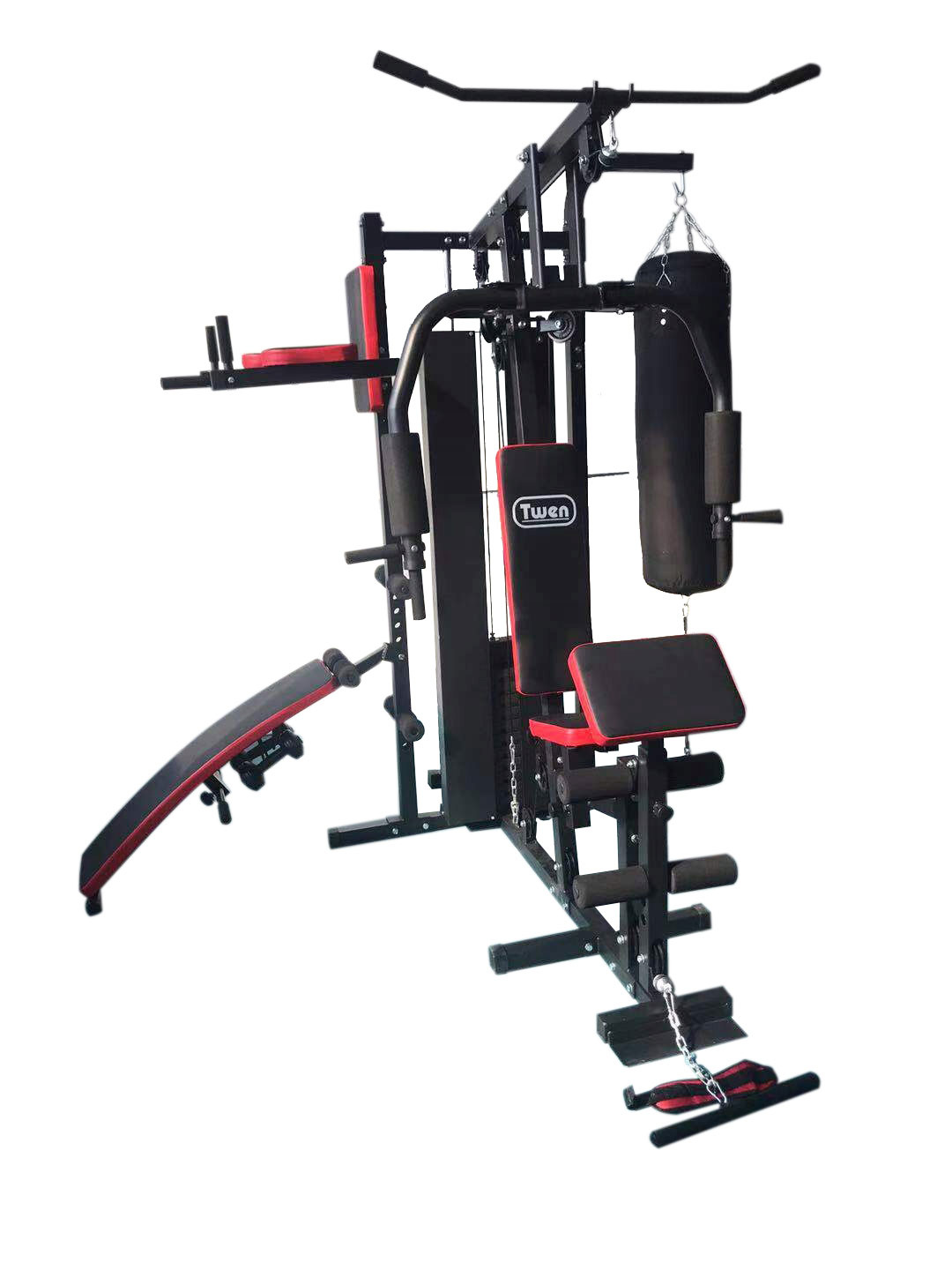 Krachtstation - Home gym - met 65 kg gewicht - en bokszak