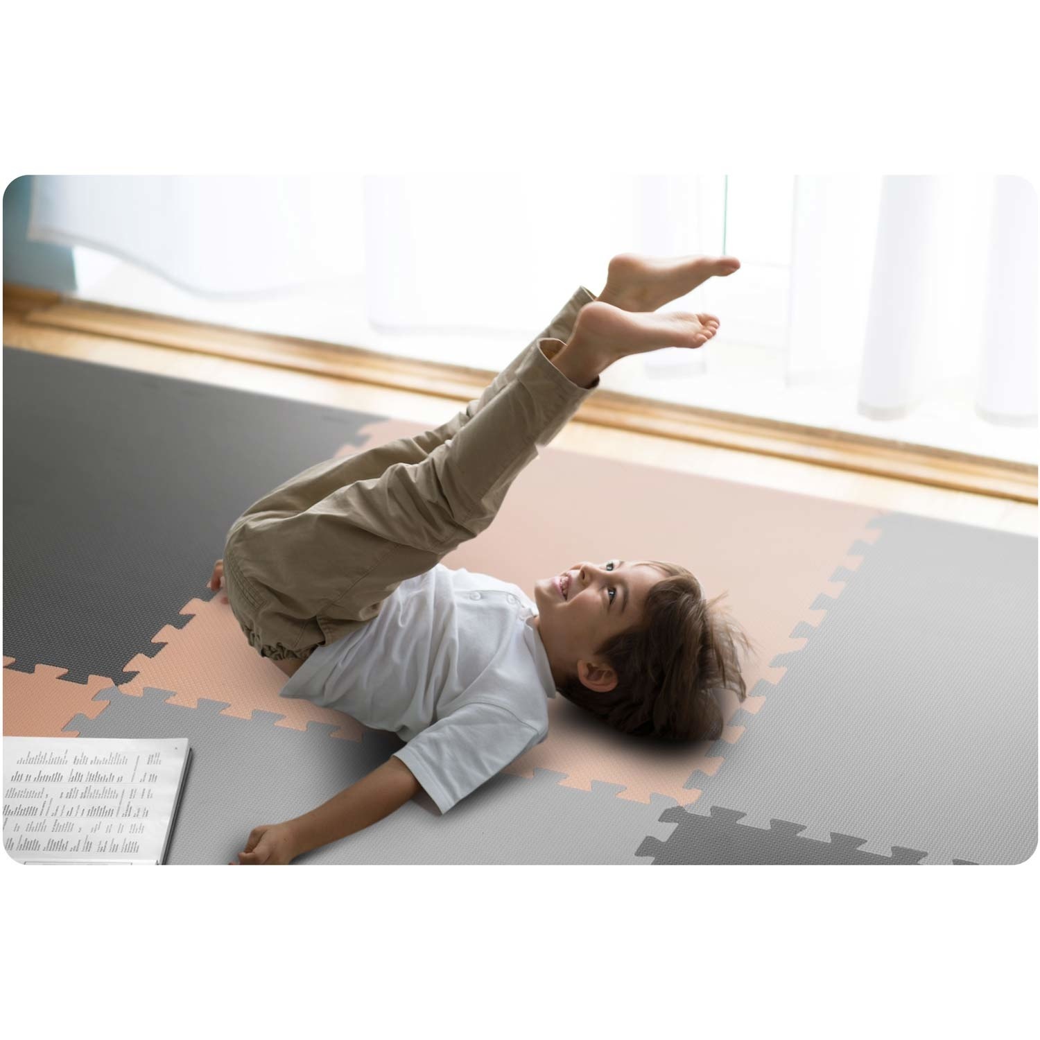 Speelmat baby - Foam puzzelmat - 180x180cm - grijs-perzik