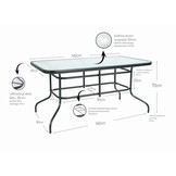 Tuintafel 140 x 80 cm - gehard glazen tafelblad