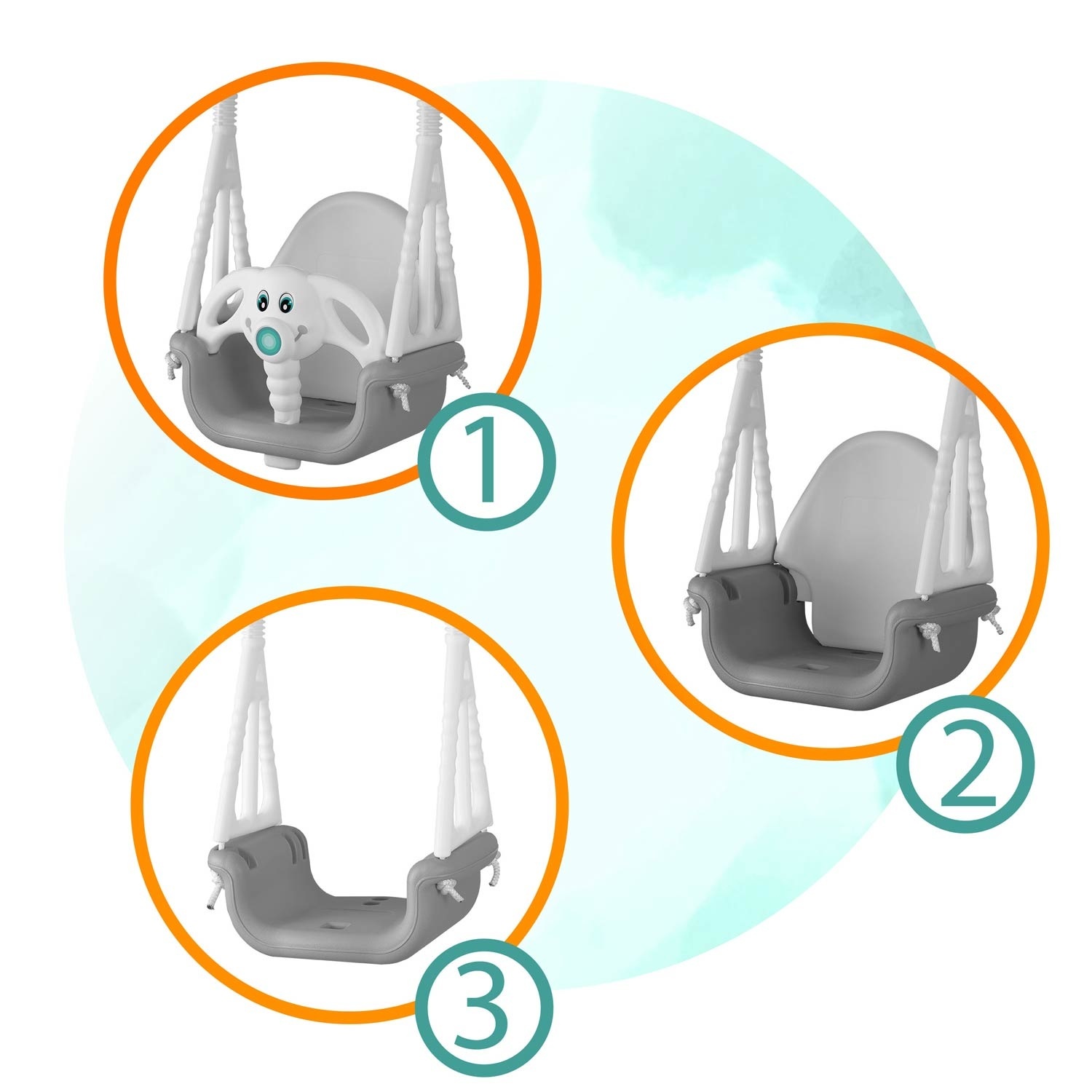 Schommel baby - olifant - tot 7 jaar oud of 30 kg - grijs-wit