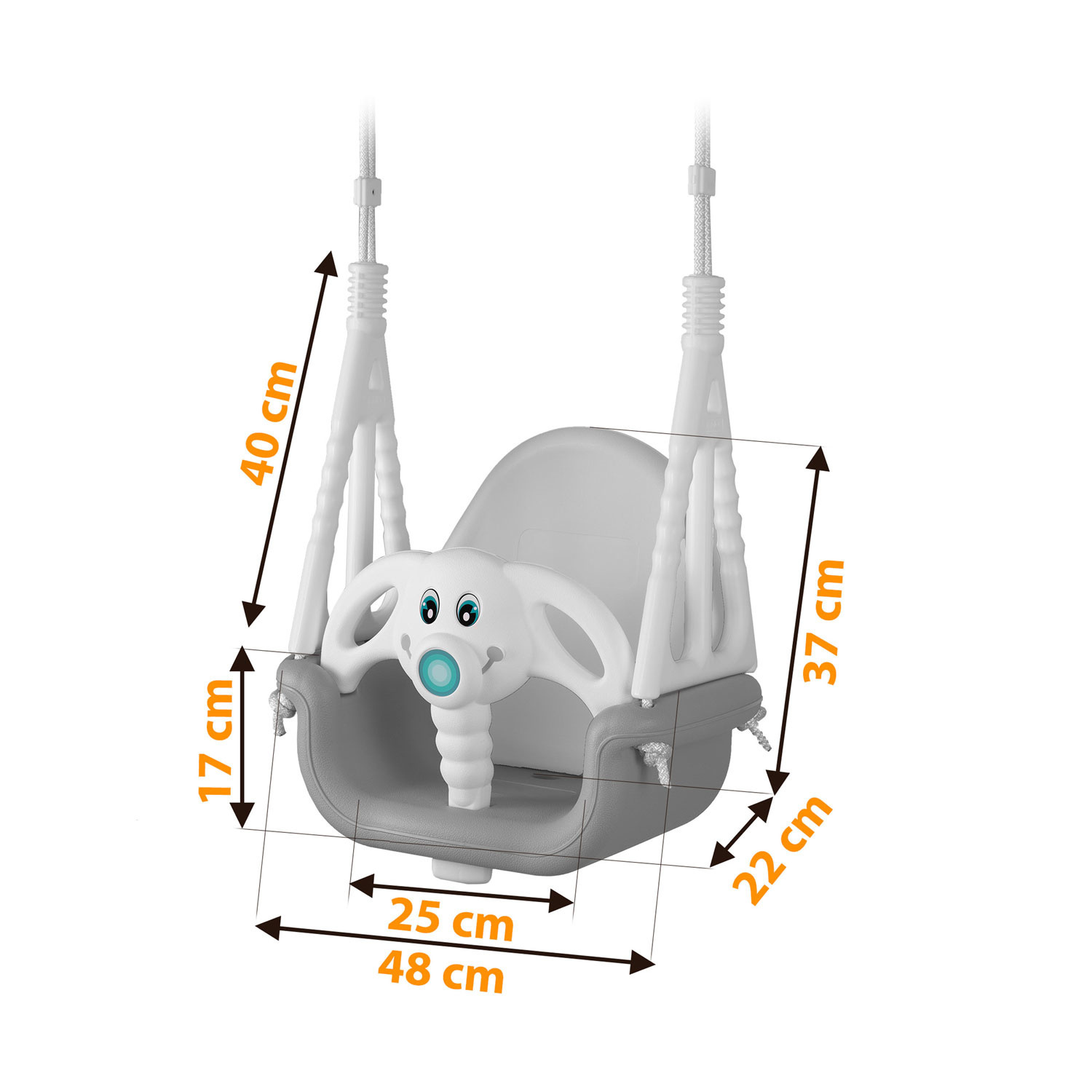 Schommel baby - olifant - tot 7 jaar oud of 30 kg - grijs-wit