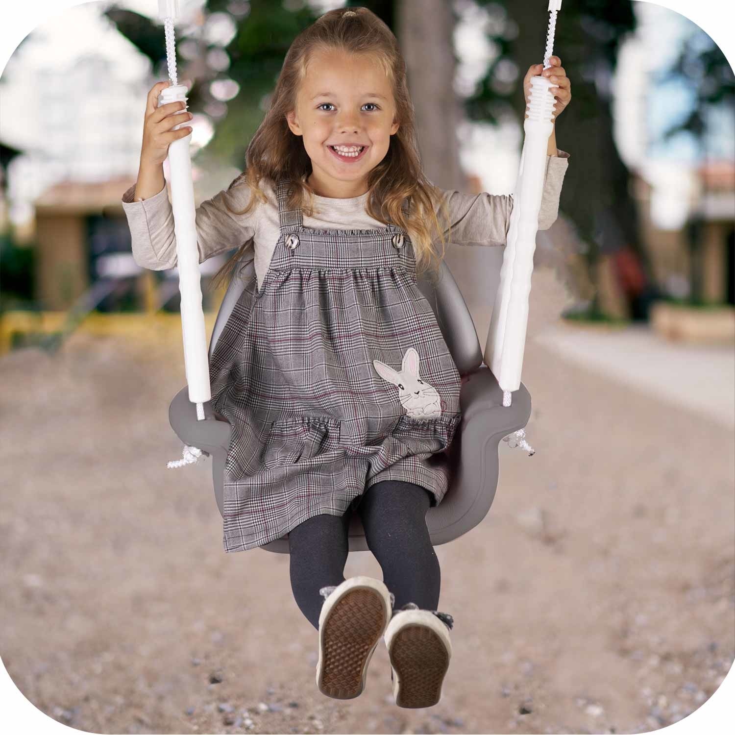 Schommel baby - olifant - tot 7 jaar oud of 30 kg - grijs-wit