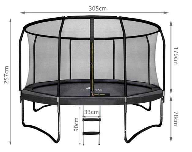 Trampoline - 305 cm - met net en ladder - tot 150 kg - zwart