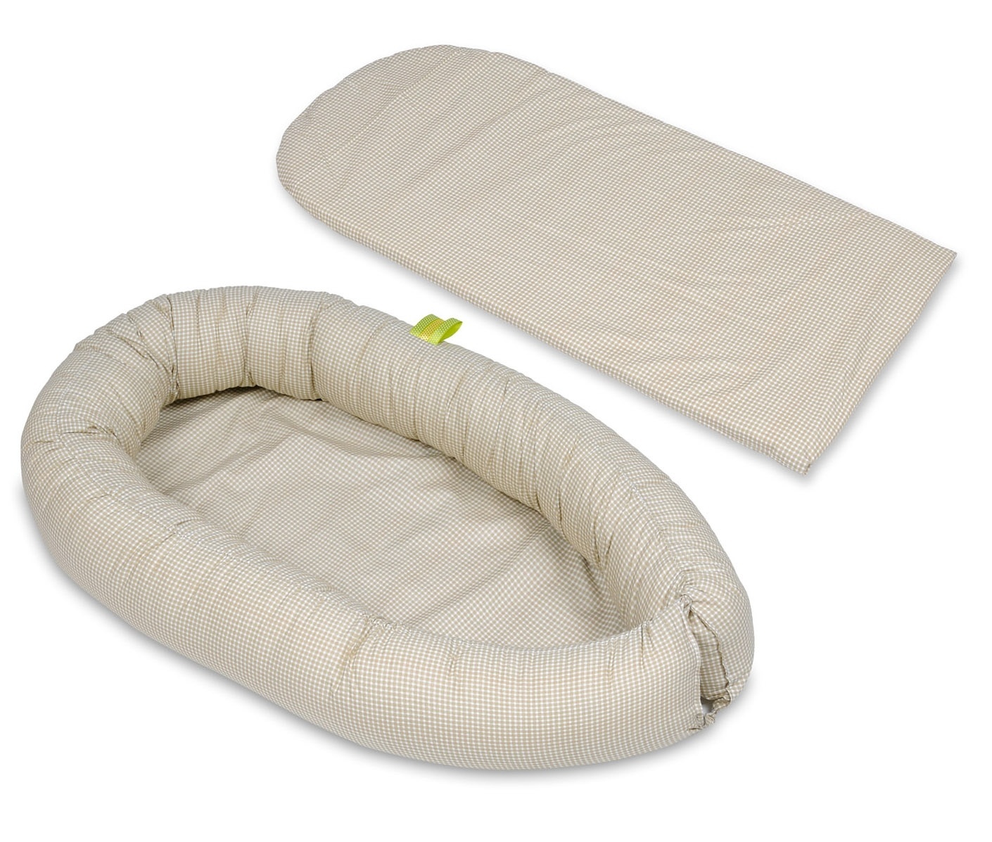 Babynest - baby nestje - 0-8 maanden - 100% katoen - 82x54cm - beige geruit