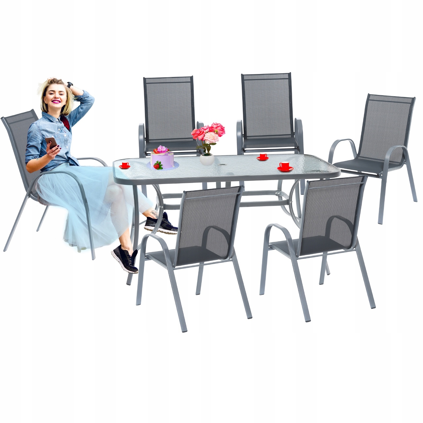 Tuinstoel - terrasstoel - 74 x 54 x 93,5 cm - grijs