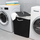 Wasmand - 2 vakken - 100 L - 52,5x33,5x63 cm - zwart bamboe